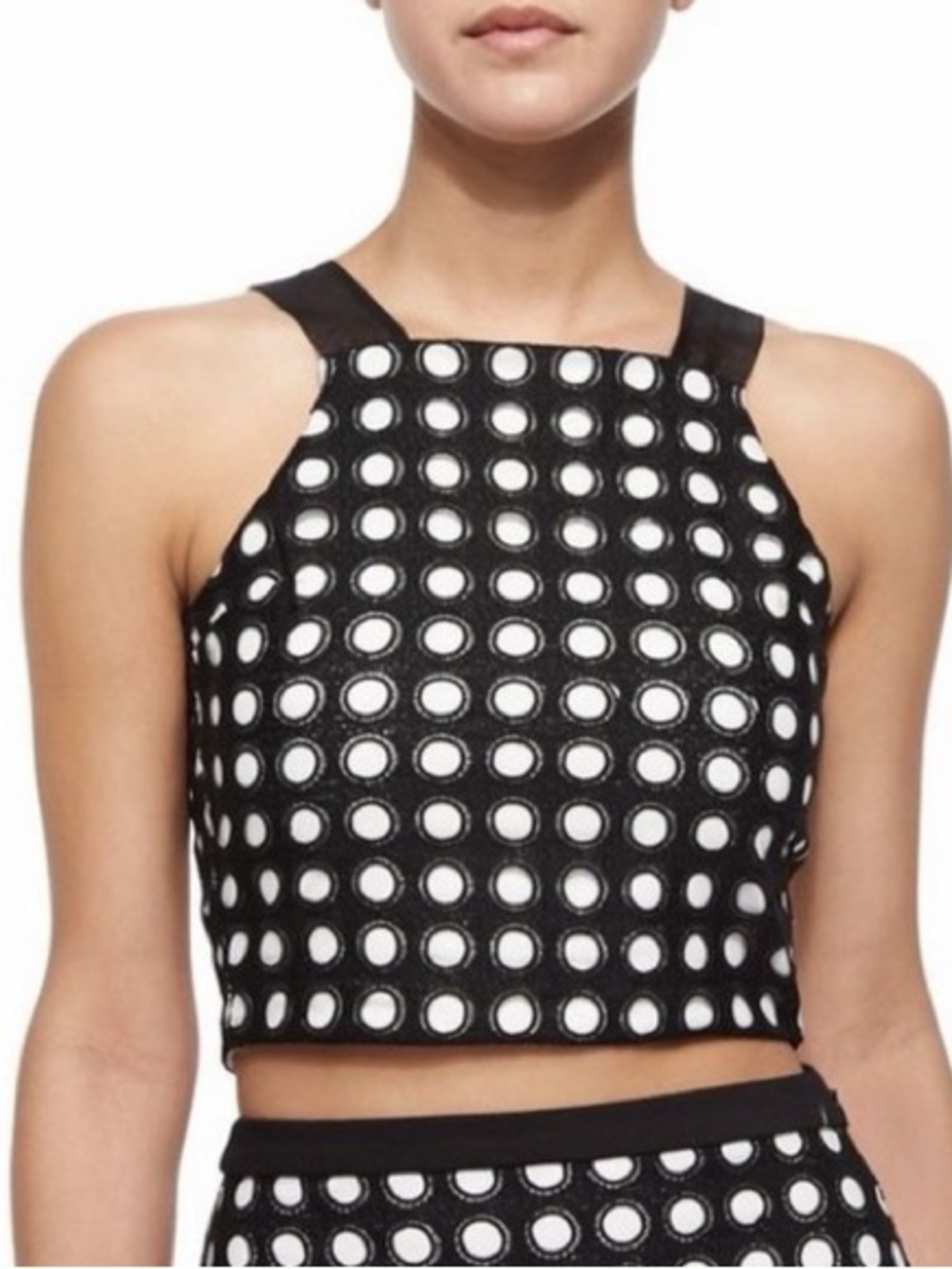 Alexis Tarek Polka Dot Circle Cutout Black Silk Crop Tank Size‎ Large